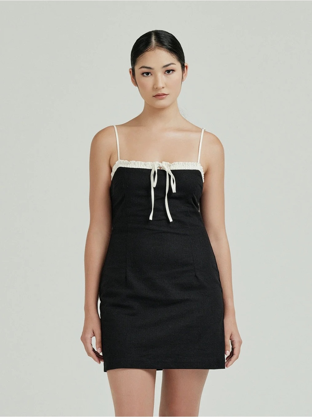 Bamboo blonde Black Mini Dress with white trim